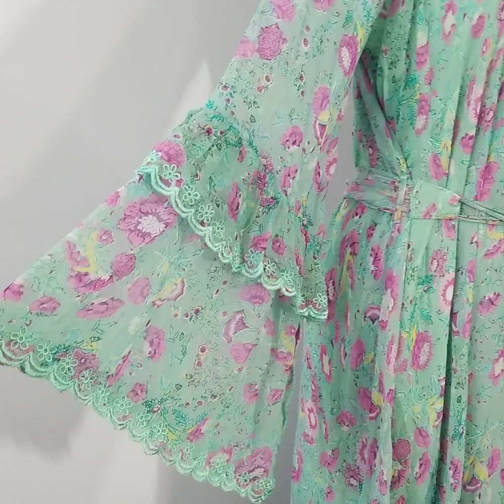 NWT Hemant & Nandita Hera Long Floral Dress Green Midi Medium $546 Retail - Picture 8 of 13